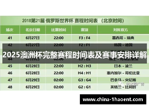 2025澳洲杯完整赛程时间表及赛事安排详解 2025澳洲杯完整赛程时间表及赛事安排详解